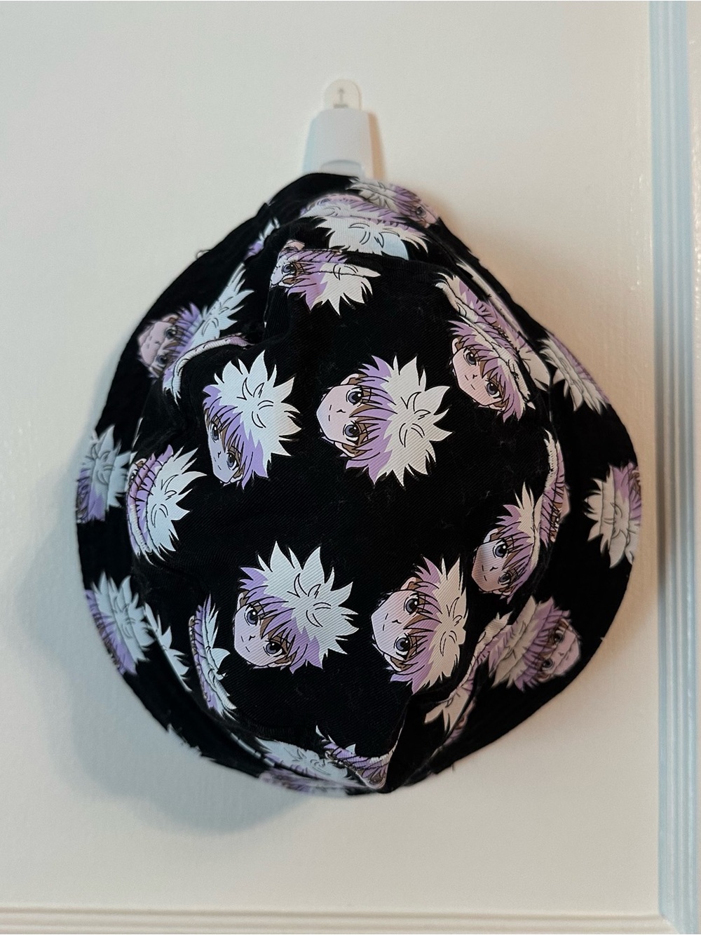 Anime Print Bucket Hat in Black and Lilac